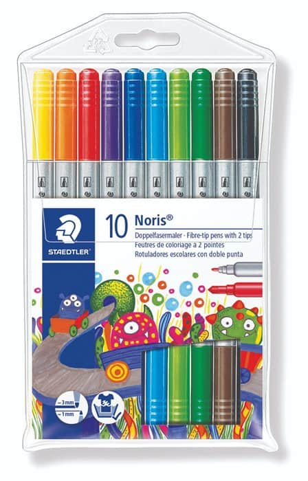 חבילת טושים סטדלר 10 צבעים דו צדדי STAEDTLER Noris