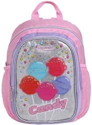 תיק גב לגן בצבע ורוד עם שני תאי אחסון ושני תאים צדדים לבקבוקים - סוכריות