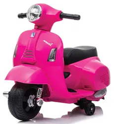 הוספה הראשונה שלי קטנוע ממונע צבע ורוד 6V וספה VESPA עם גלגלי עזר, מונע התהפכות, אורות ואפקטים קוליים בעברית- I'am toys