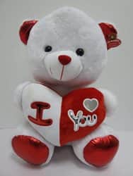 דובי לבן 50 ס"מ +לב חצי אדום חצי לבן